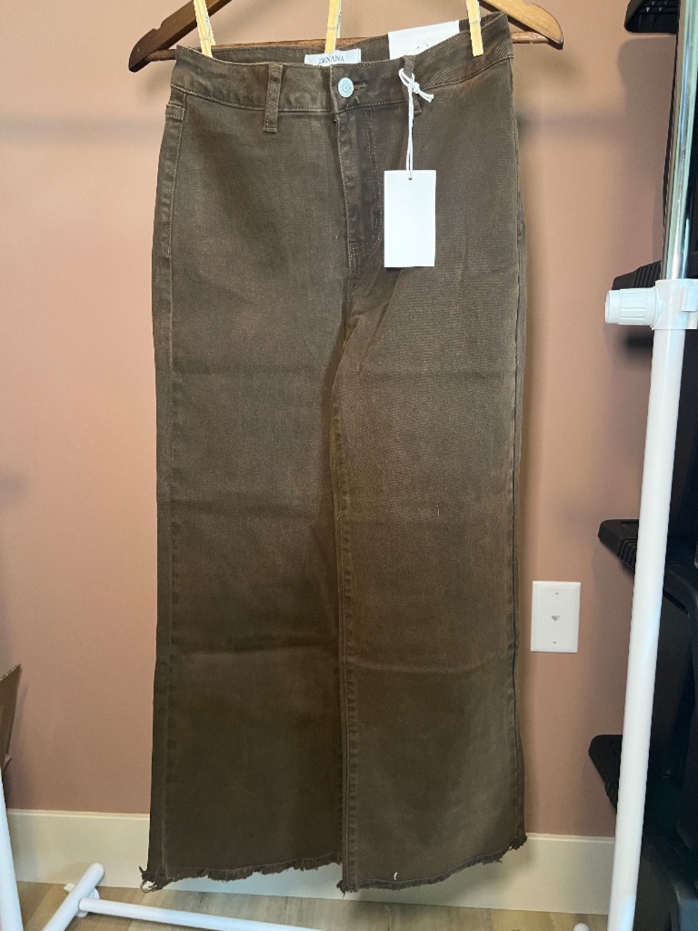Espresso Acid Wash Frayed Hem Cropped Wide Leg Pants